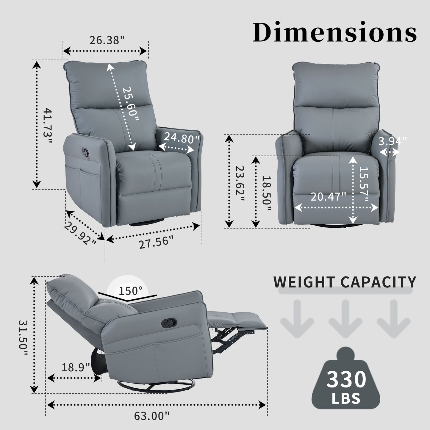 Rocker Recliner Chair, 360ÔøΩÔøΩ Swivel Nursery Rocking Chair, Glider Chair, Modern Small Rocking Swivel Recliner Chair For Bedroom, Living Room Chair Home Theater Seat, Side Pocket - Blue Gray