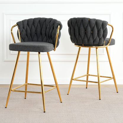 Modern Design High Stool With Gold Plated Legs For Kitchen Dining Linen (Set of 2) - Dark Gray