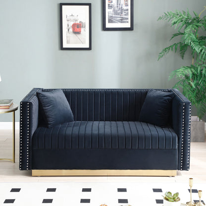 Contemporary Vertical Channel Tufted Sofa Loveseat Modern Upholstered Couch For Living Room With 2 Pillows - Black