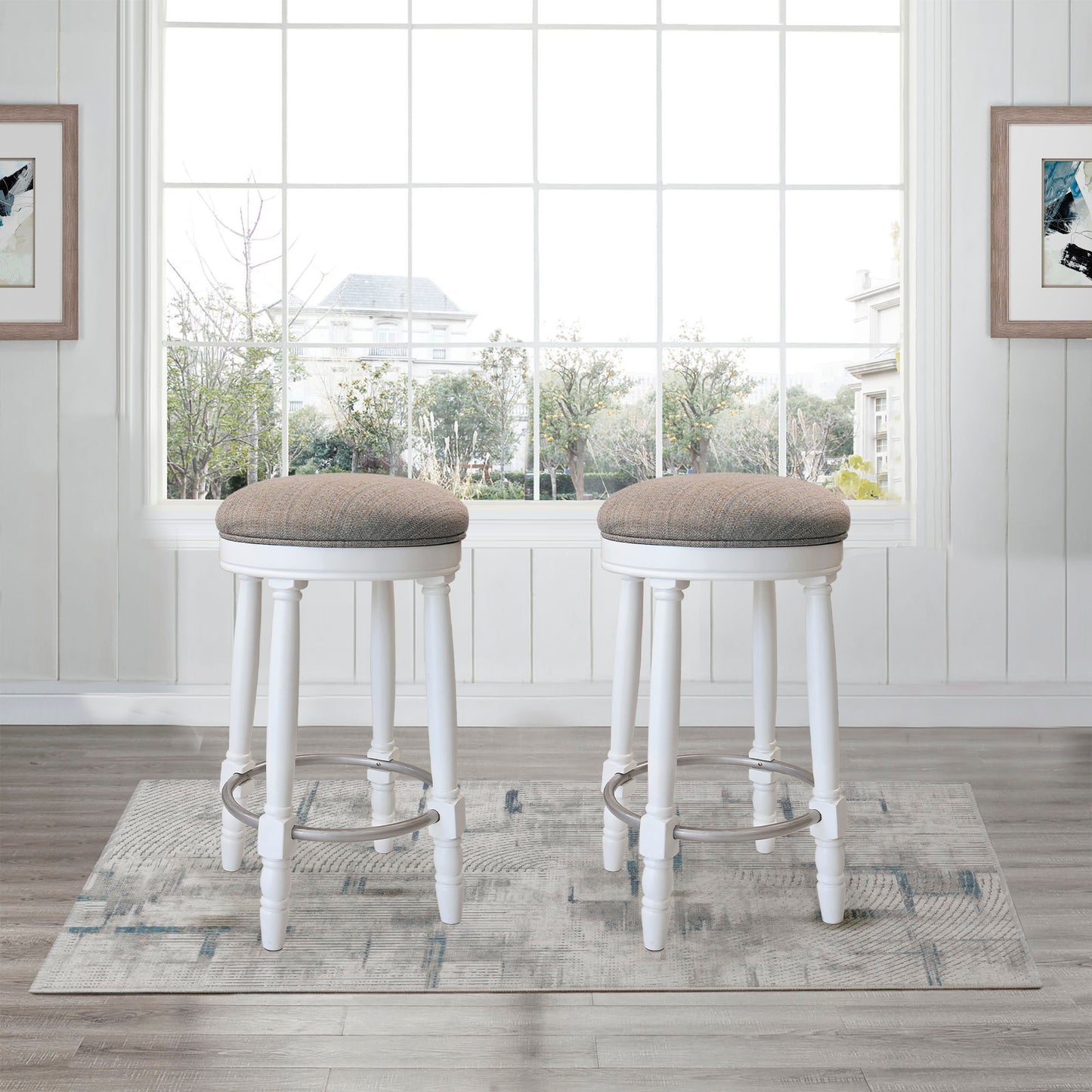 26" Counter Height Swivel Bar Stools (Set of 2) With Upholstered Seat - White