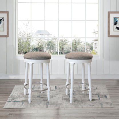 26" Counter Height Swivel Bar Stools (Set of 2) With Upholstered Seat - White