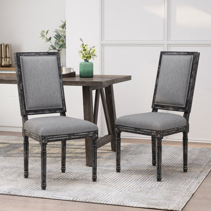 French Country Style Dining Chair Set With Upholstered Seats And Weathered - Gray