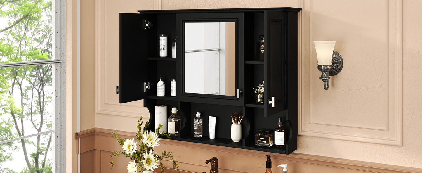 Wall Mounted Bathroom Medicine Cabinet, Modern Bathroom Wall Cabinet With Mirror, Mirror Cabinet With Open Shelves - Black