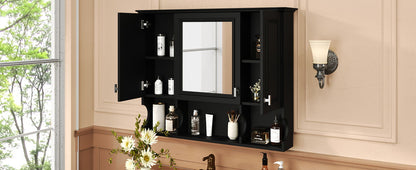 Wall Mounted Bathroom Medicine Cabinet, Modern Bathroom Wall Cabinet With Mirror, Mirror Cabinet With Open Shelves - Black