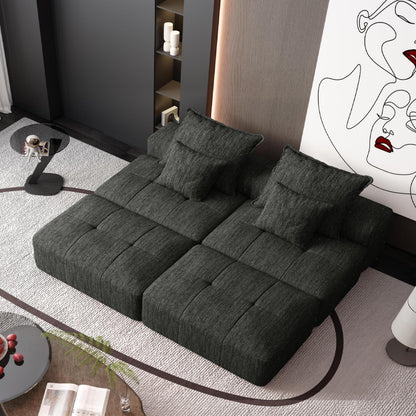 Modern Oversized Modular Sectional Sofa With 2 Ottoman And 2 Seat, Sparkling Chenille Fabric Soft Cushion Sofa With 4 Pillows, 4 Pieces Diy Combination Tufted Sofa, No Assembly Required - Black