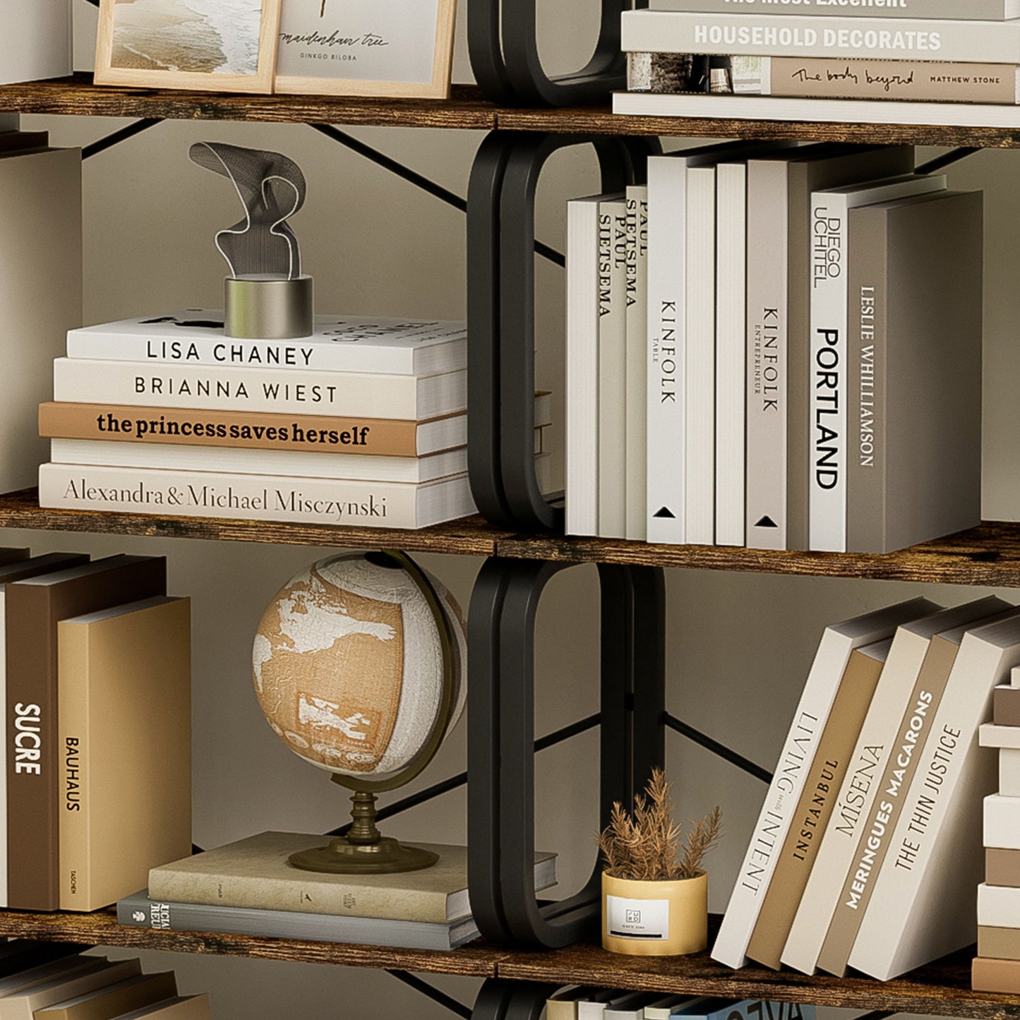 5 Tier Industrial Bookshelf, Rustic Brown Tall Bookcase With Open Wood & Metal Design, Vintage Storage Organizer - Black