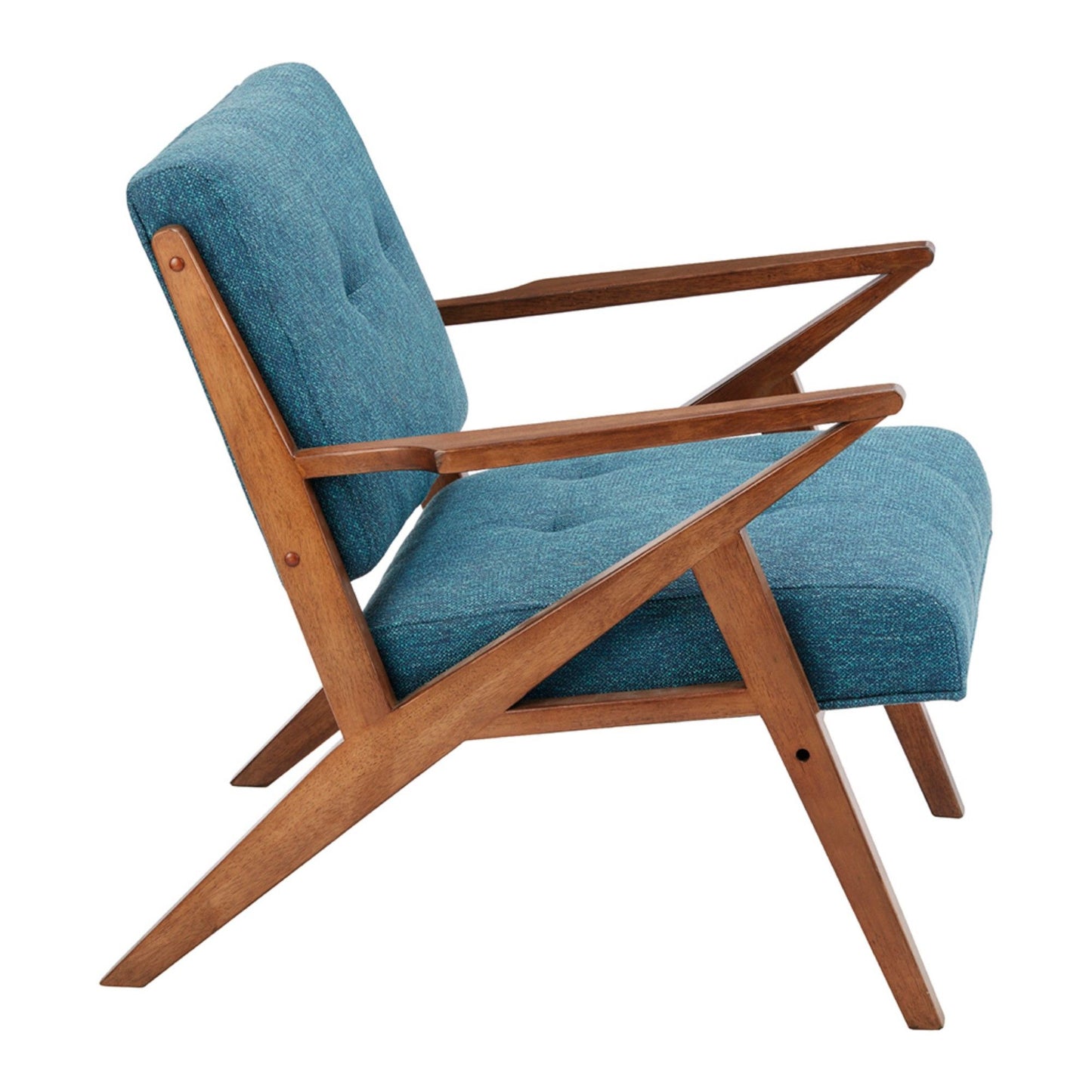 Lounge Chair With Tufted Upholstery And Solid Wood Frame - Blue / Pecan