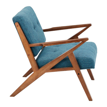 Lounge Chair With Tufted Upholstery And Solid Wood Frame - Blue / Pecan