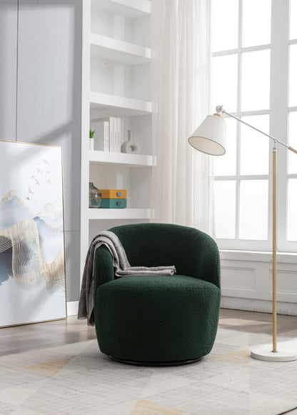 Teddy Fabric Swivel Accent Armchair Barrel Chair With Black Powder Coating Metal Ring - Dark Green