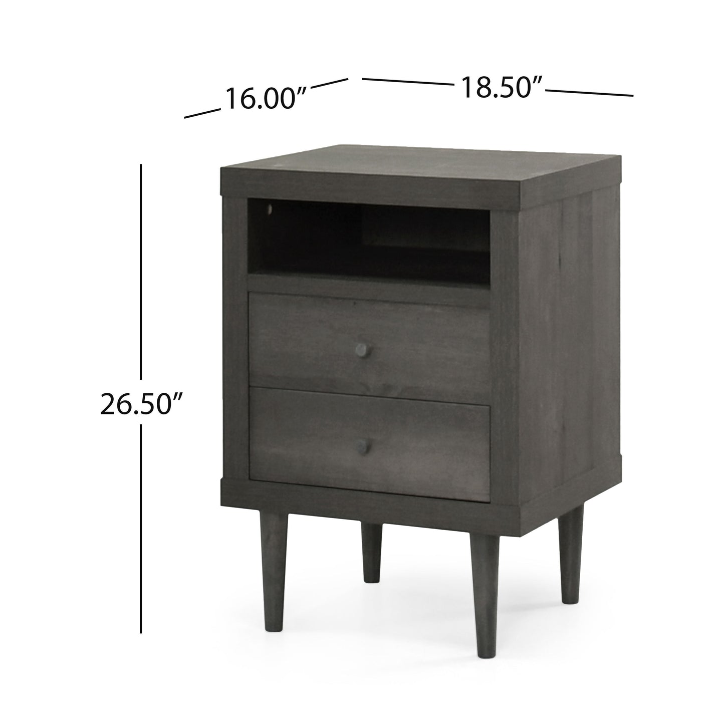 Nystrom - Mid Century Modern 2 Drawer Nightstand - Gray