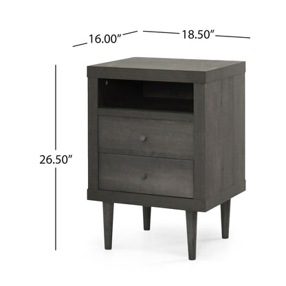 Nystrom - Mid Century Modern 2 Drawer Nightstand - Gray