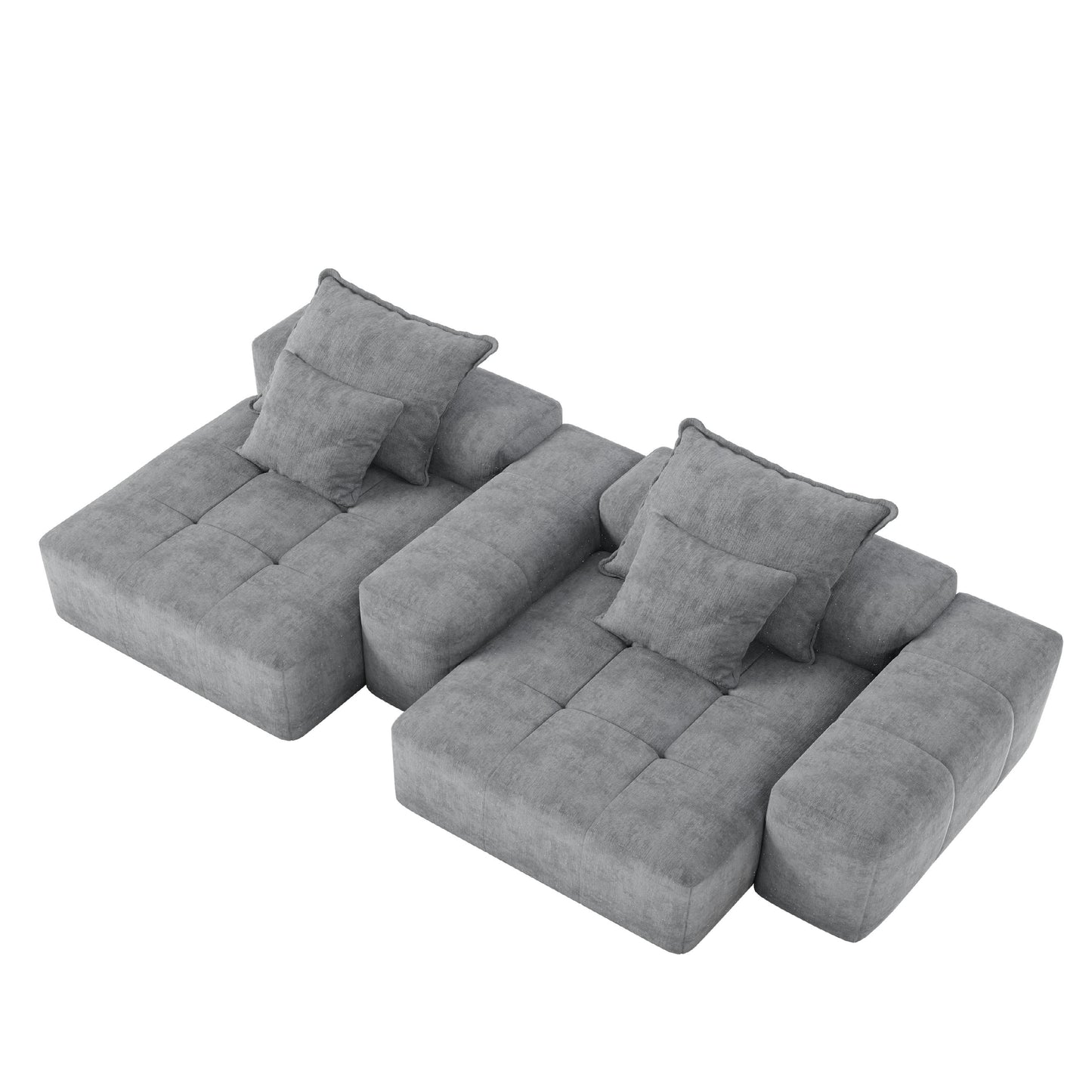 Modern Oversized Modular Sectional Sofa With 2 Chaise Lounge And 2 Armrest, Sparkling Chenille Fabric Soft Cushion Sofa With 4 Pillows, 4 Pieces Diy Combination Tufted Sofa, No Assembly Required - Gray