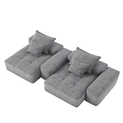 Modern Oversized Modular Sectional Sofa With 2 Chaise Lounge And 2 Armrest, Sparkling Chenille Fabric Soft Cushion Sofa With 4 Pillows, 4 Pieces Diy Combination Tufted Sofa, No Assembly Required - Gray