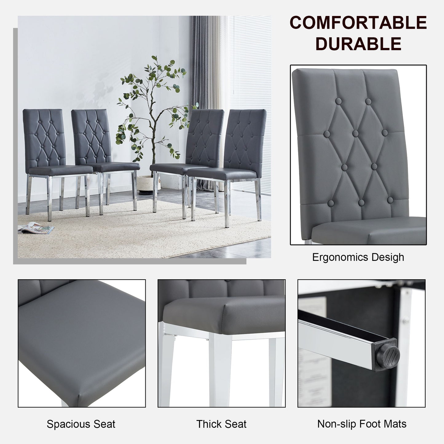 Armless Dining Chairs, Grid And Buckle Design Of The Back (Set of 4) - Gray