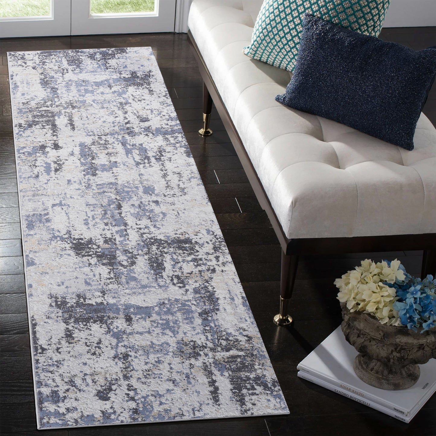 Payas - 2' X 8' Abstract Runner Rug - Gray / Denim