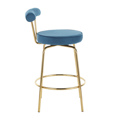 Rhonda - Glam Counter Stool (Set of 2) - Gold / Blue