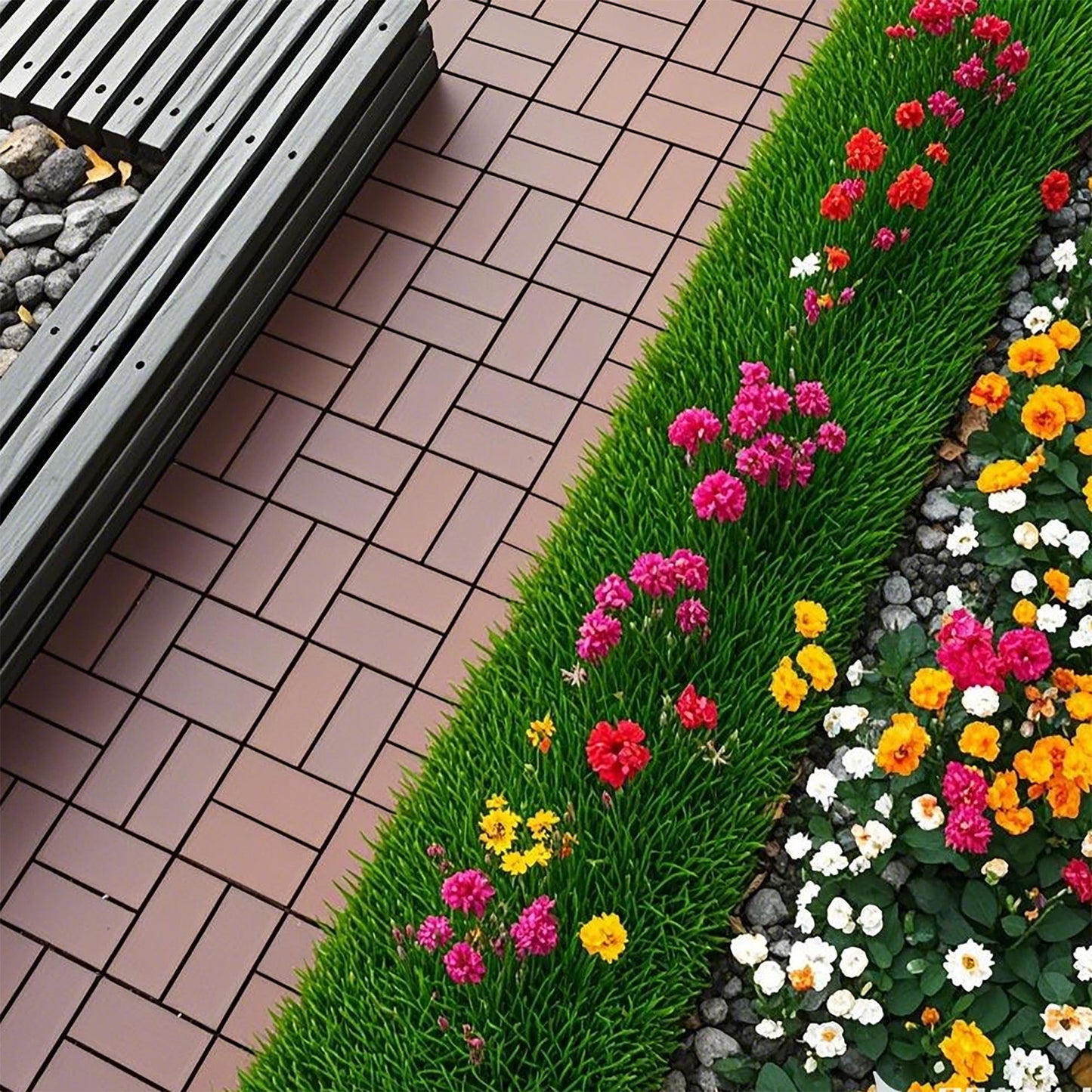 Plastic Interlocking Deck Tiles 44 Pack Patio Deck Tiles Waterproof Outdoor Use - Brown