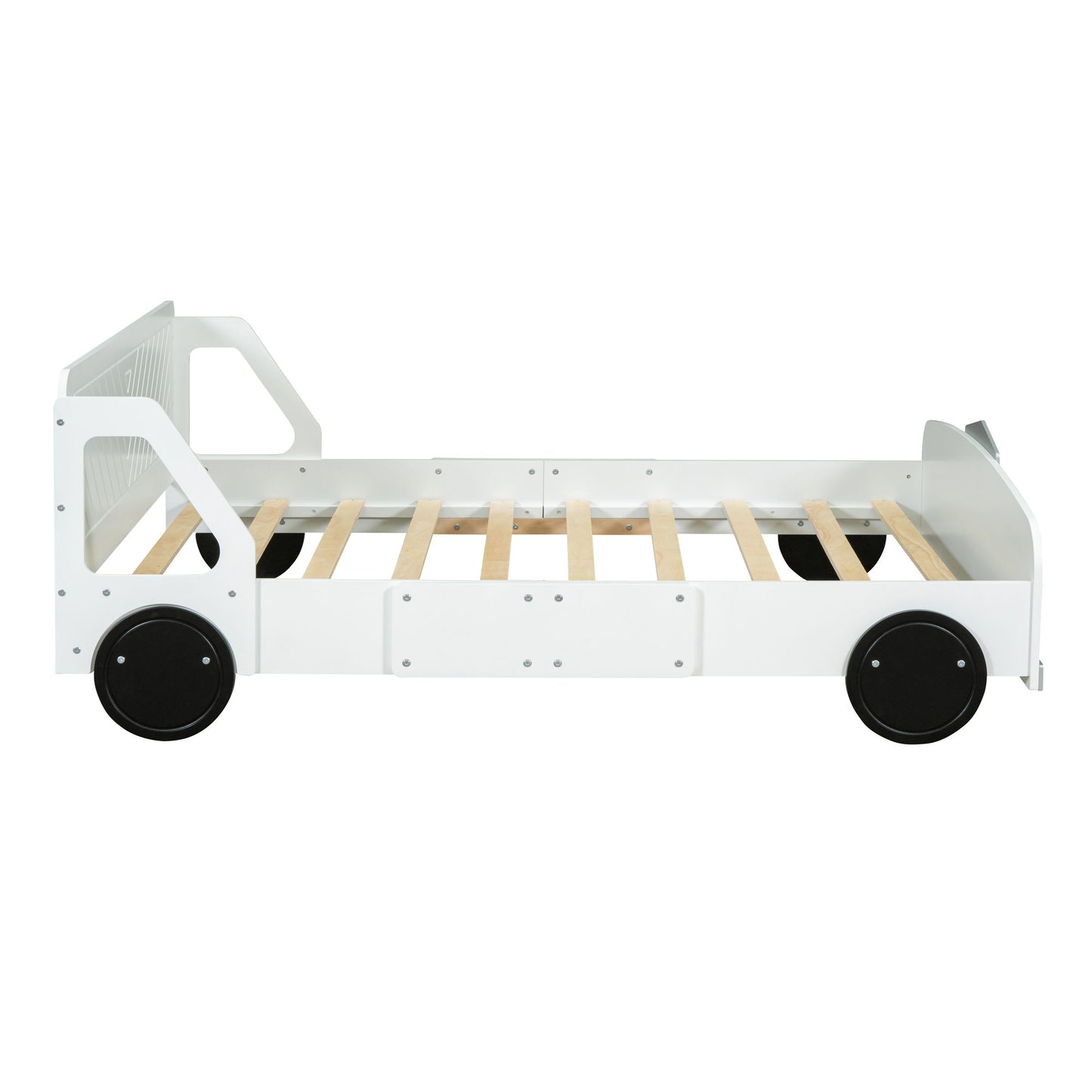 Full Size Car Shaped Platform Bed With Wheels - White