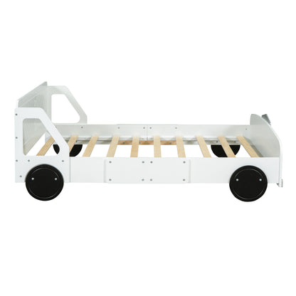 Full Size Car Shaped Platform Bed With Wheels - White