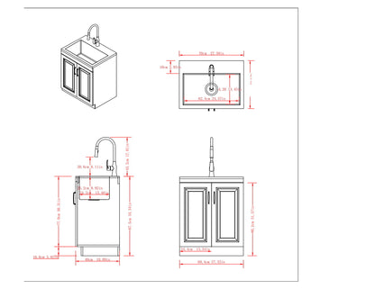 Darwin - Deluxe Laundry Cabinet With Pull-Out Faucet And Stainless Steel Sink - Pure White
