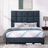 Queen Size Squares Upholstered Platform Bed - Navy Blue Denim