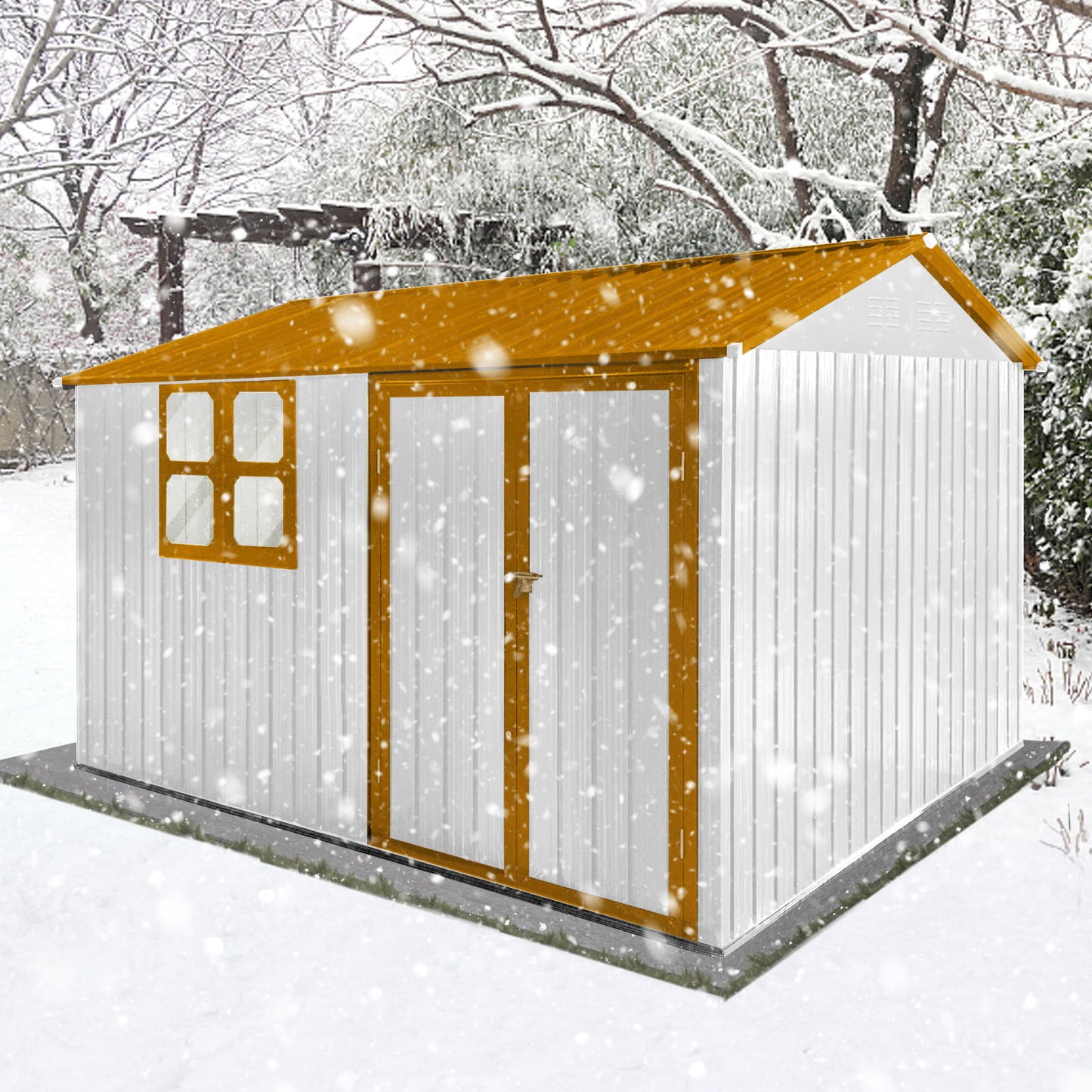 10'x8' Garden Sheds Outdoor Storage Sheds With Window - White / Yellow