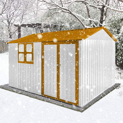 10'x8' Garden Sheds Outdoor Storage Sheds With Window - White / Yellow