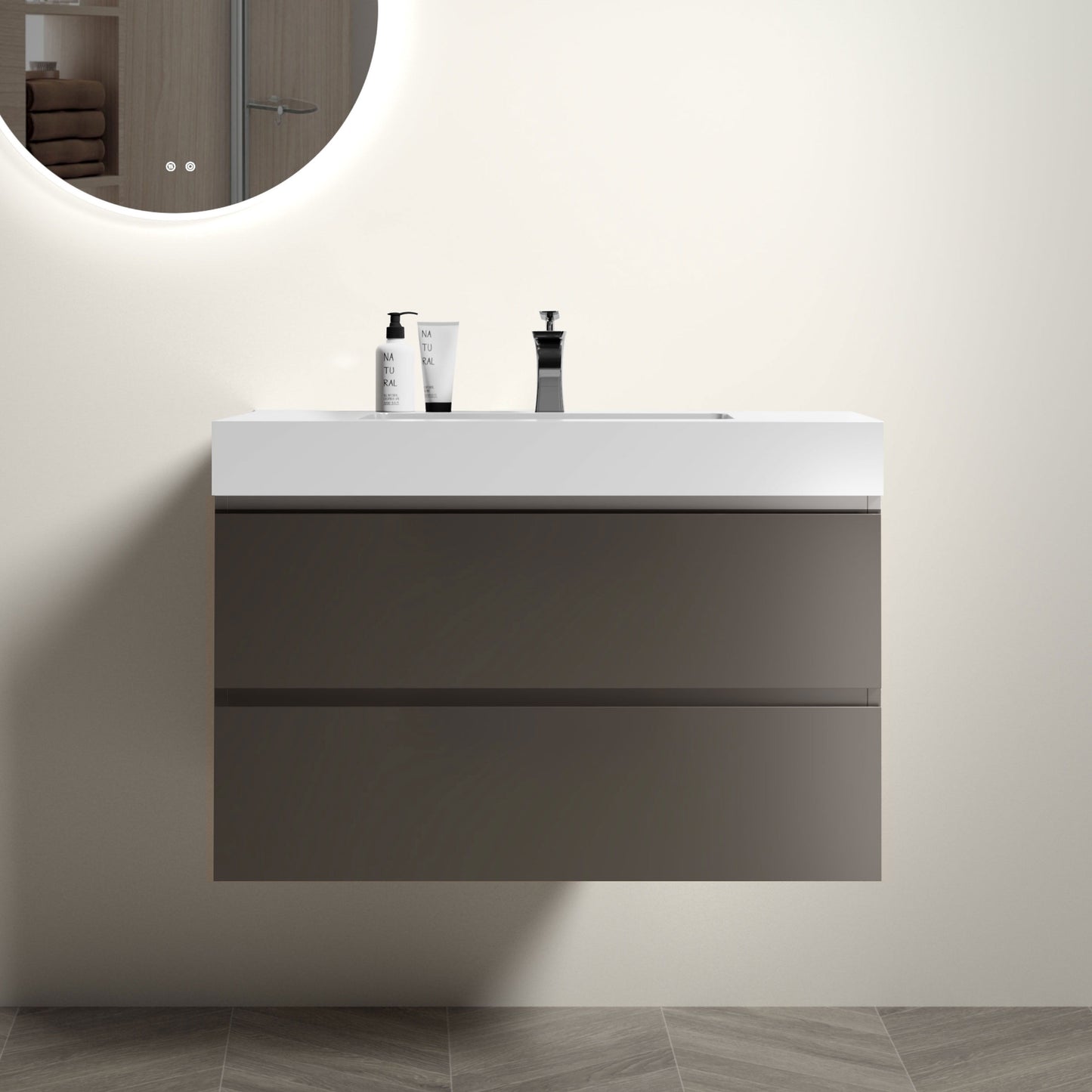 Alice - 36" Bathroom Vanity With Sink, Large Storage Wall Mounted Floating Bathroom Vanity For Modern Bathroom, One-Piece Sink Basin Without Drain And Faucet - Gray / White