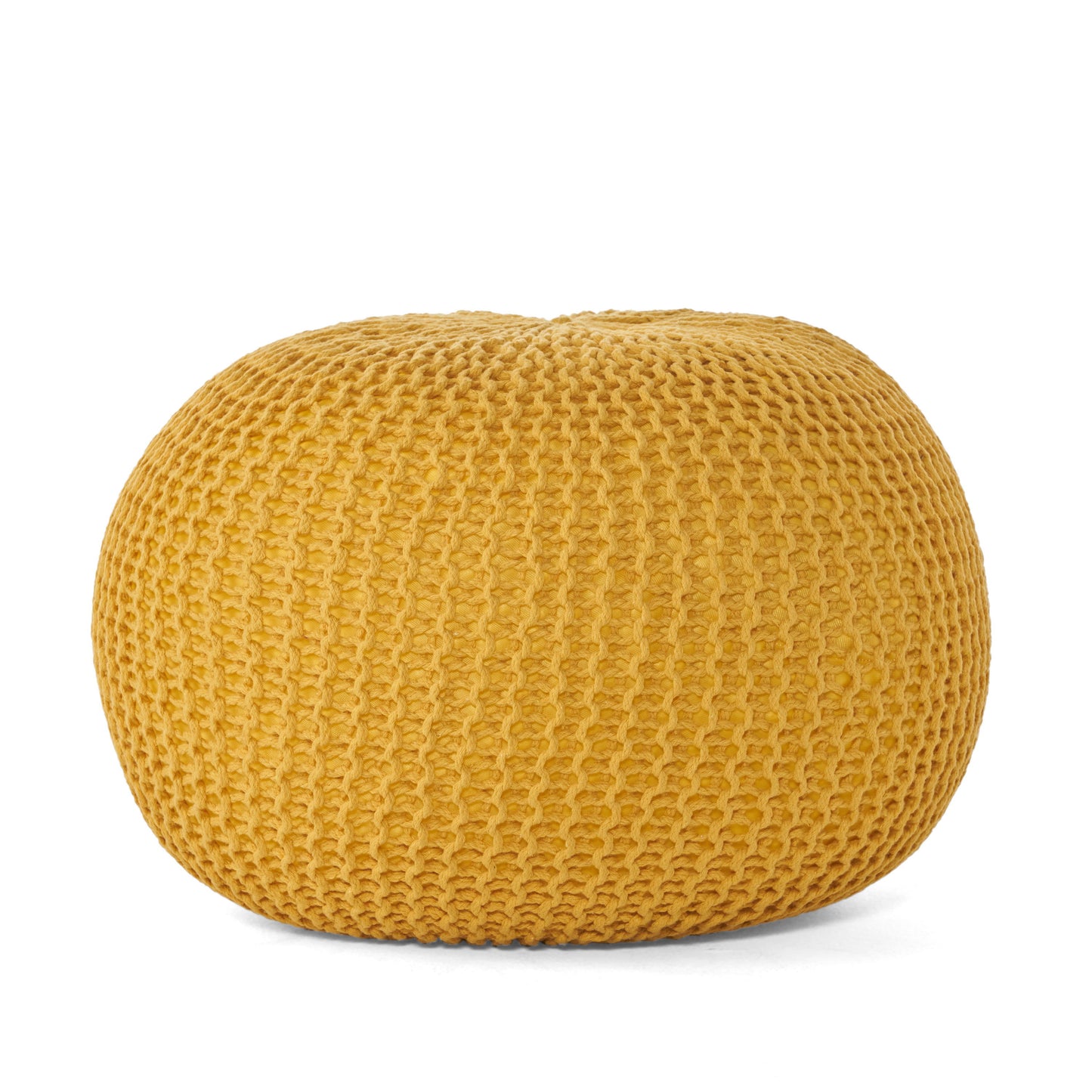Bordeaux - Knitted Cotton Round Pouf Versatile Ottoman And Floor Cushionf - Yellow