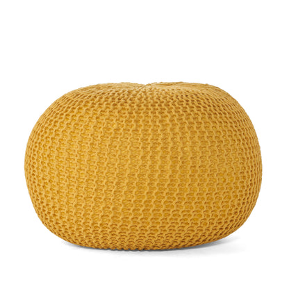 Bordeaux - Knitted Cotton Round Pouf Versatile Ottoman And Floor Cushionf - Yellow