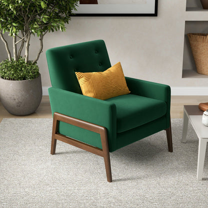 Cole - Solid Wood Lounge Chair - Green Fabric