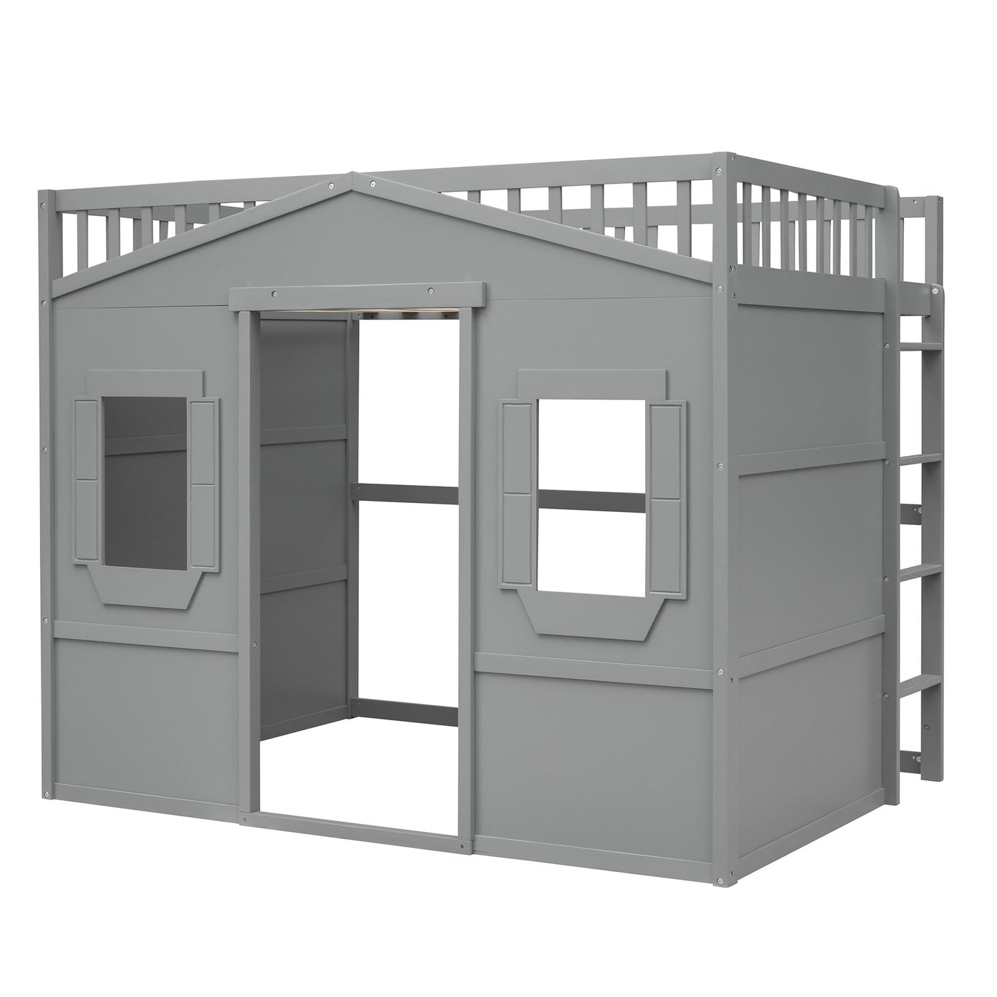 Full Size House Loft Bed With Ladder - Gray