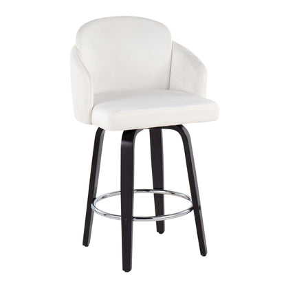 Dahlia - Contemporary Counter Stool Round Chrome Footrest (Set of 2) - Black / Cream