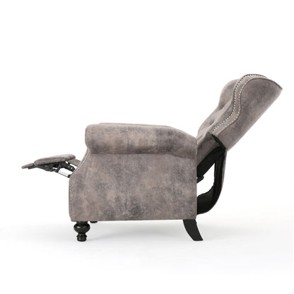 Accented Push Back Recliner Chair With Rolled Arms, Cocooning Comfort - Brown Gray