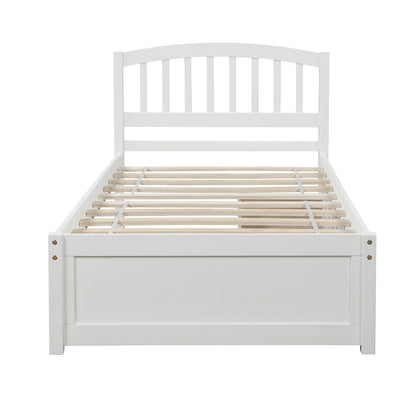 Twin Platform Storage Bed Frame With Two Drawers And Headboard - White