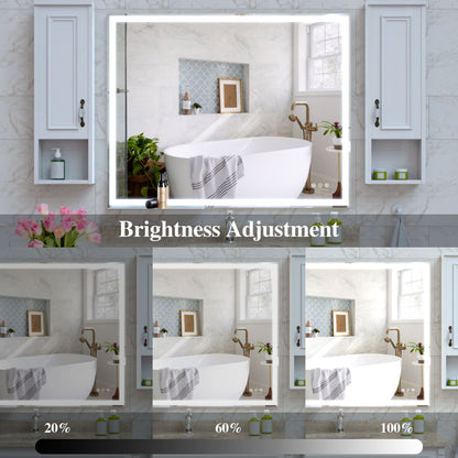 LED Bathroom Vanity Mirror, Wall Mounted Adjustable White / Warm / Natural Lights Anti-Fog Touch Switch With Memory Modern Smart Large Bathroom Mirrors - Silver