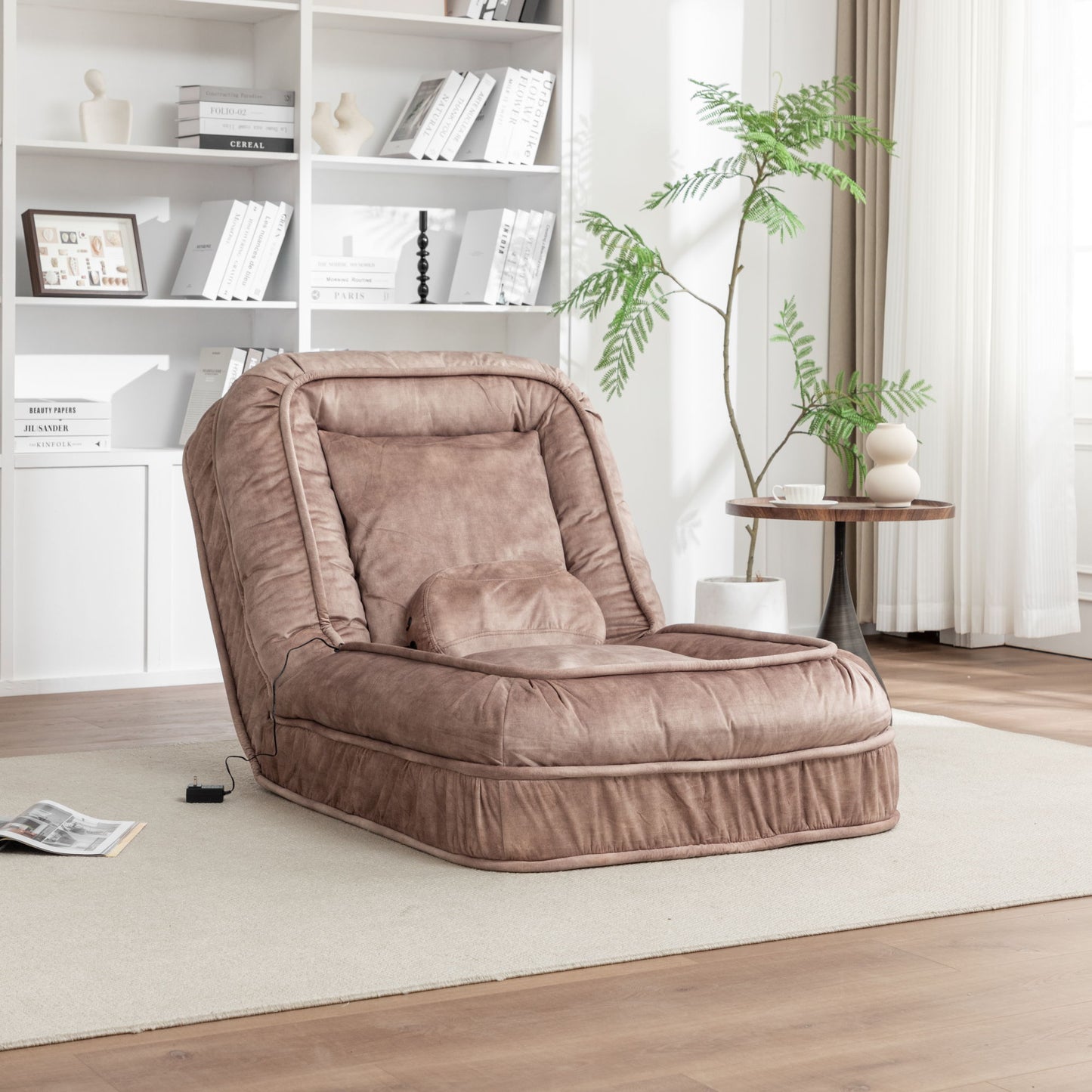 Upholstered Human Dog Bed And Pets - Bean Bag Floor Sofa With Massage Pillow, 5 Adjustable Positions & 2 Soft Pillows, Velvet With Foam And Iron Plastic Frame - Brown