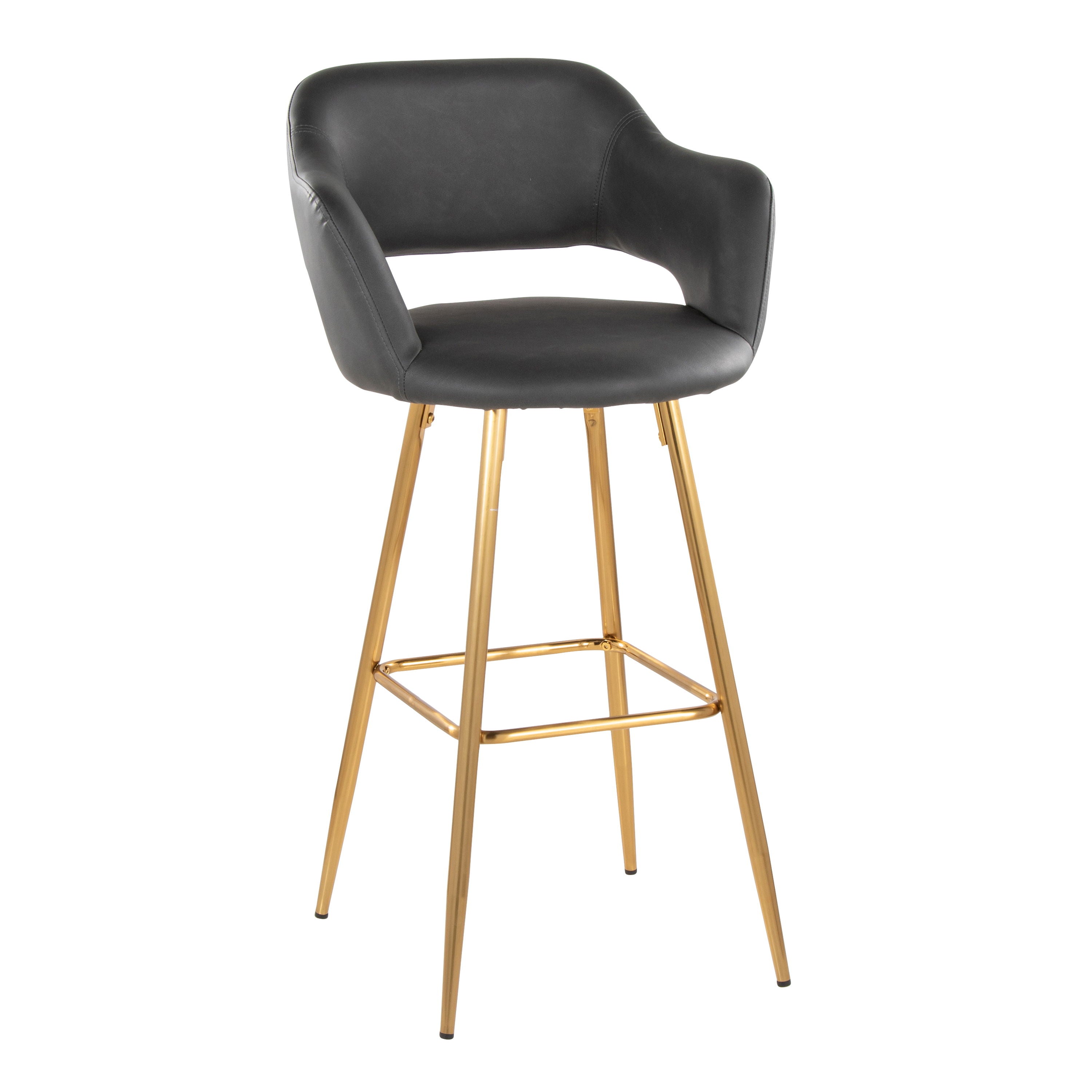 Margarite - Contemporary Fixed Height Barstool With Square Footrest (Set of 2) - Gold / Gray Gold