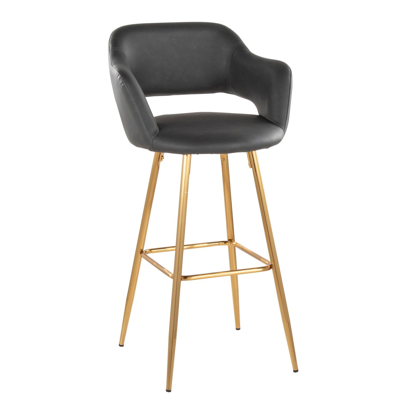 Margarite - Contemporary Fixed Height Barstool With Square Footrest (Set of 2) - Gold / Gray Gold