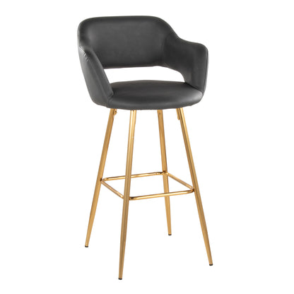 Margarite - Contemporary Fixed Height Barstool With Square Footrest (Set of 2) - Gold / Gray Gold