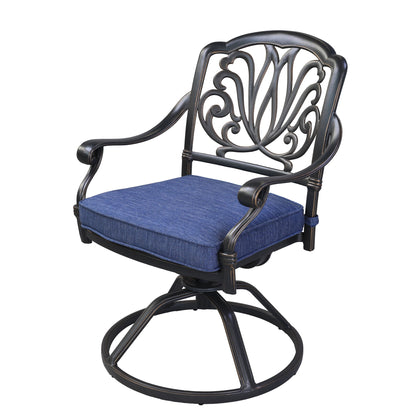 Square 8 Person 64" Long Aluminum Dining Set With Cushions With Swivel And Rocking Chairs - Gray / Navy
