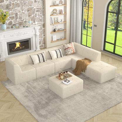 Modern Minimalist Sectional Sofa Sleeper Corduroy Couch Comfy Space Efficient Design - White