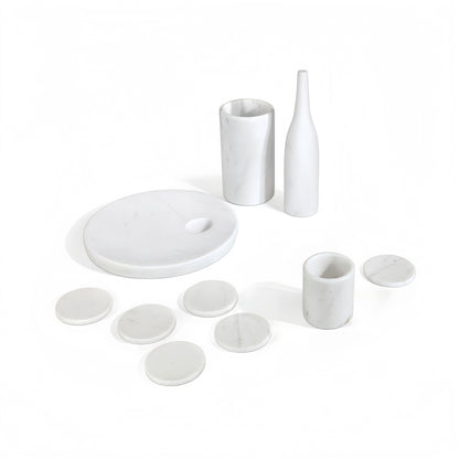 Luxury Natural Marble Dining Room Accessories Set, 10 Pieces, Elegant Natural Stone - White