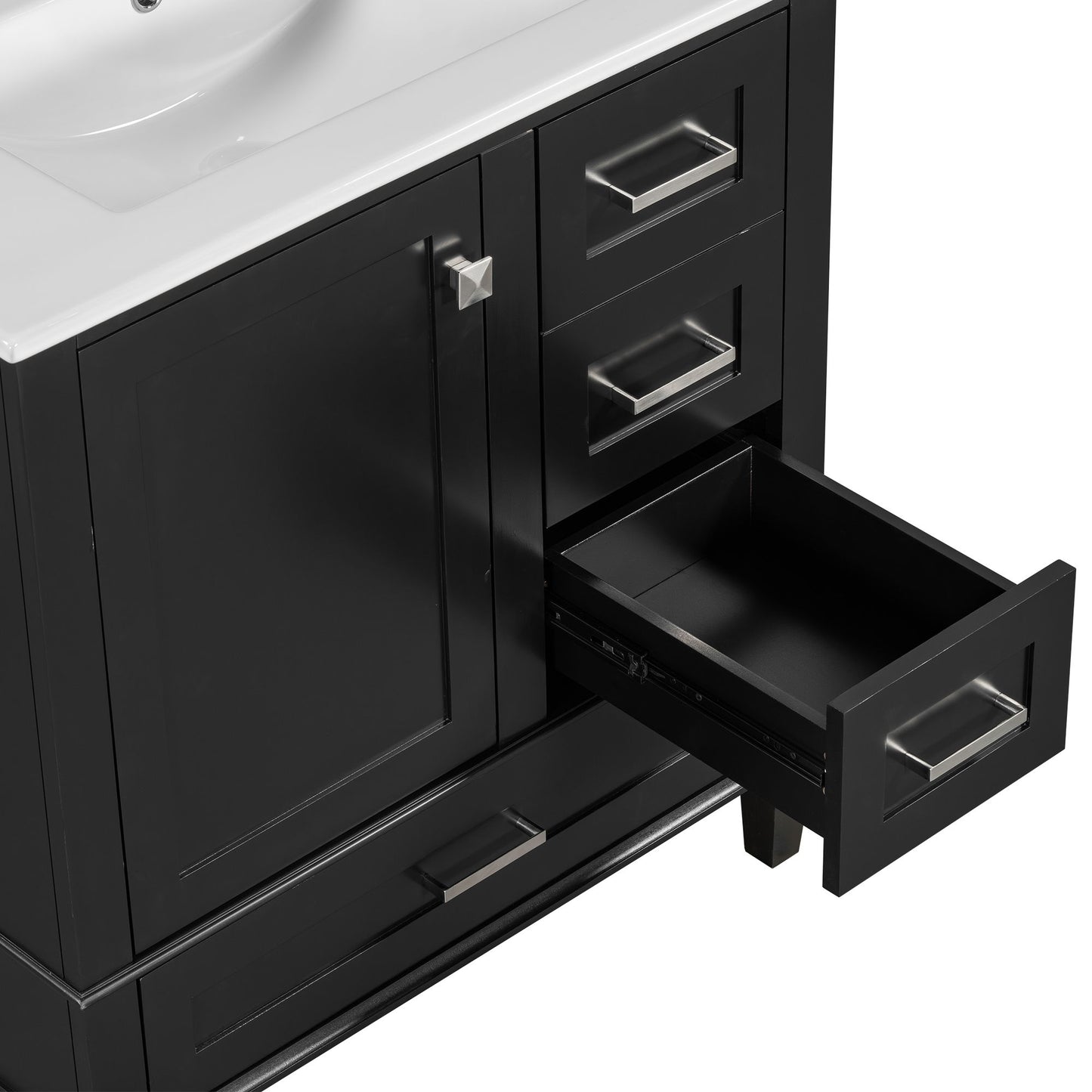 Bathroom Vanity, Modern Bathroom Cabinet With Sink Combo Set, Bathroom Storage Cabinet With A Soft Closing Door And 3 Drawers, Solid Wood Frame - Black