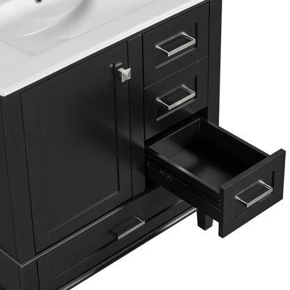 Bathroom Vanity, Modern Bathroom Cabinet With Sink Combo Set, Bathroom Storage Cabinet With A Soft Closing Door And 3 Drawers, Solid Wood Frame - Black