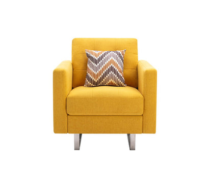 Victoria - Linen Fabric Armchair With Metal Legs, Side Pockets, And Pillow - Yellow
