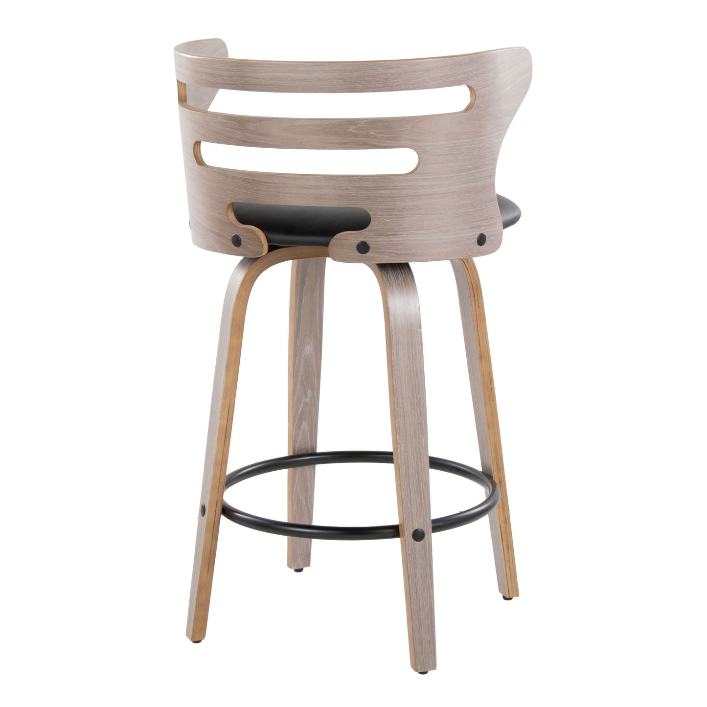 Cosini - Mid-Century Modern Fixed Height Barstool With Swivel And Round Footrest (Set of 2) - Light Gray / Black