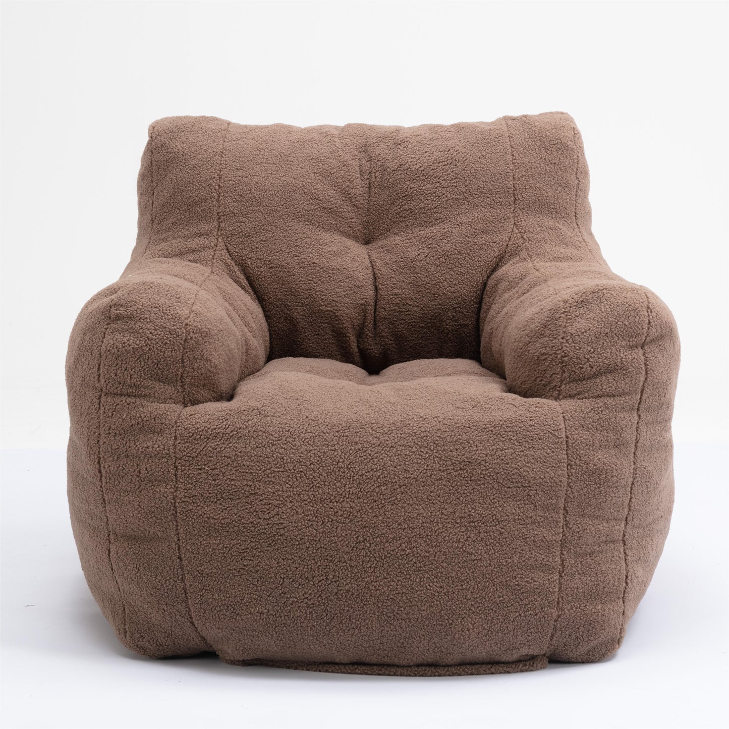 Soft Teddy Fabric Tufted Foam Bean Bag Chair With Teddy Fabric - Coffee