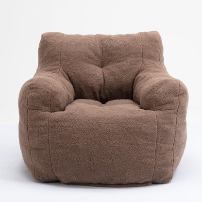 Soft Teddy Fabric Tufted Foam Bean Bag Chair With Teddy Fabric - Coffee