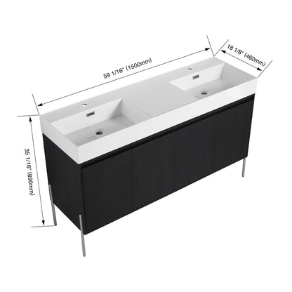 Deluxe 60" Freestanding Bathroom Vanity With Resin Double Sink - Dark Oak